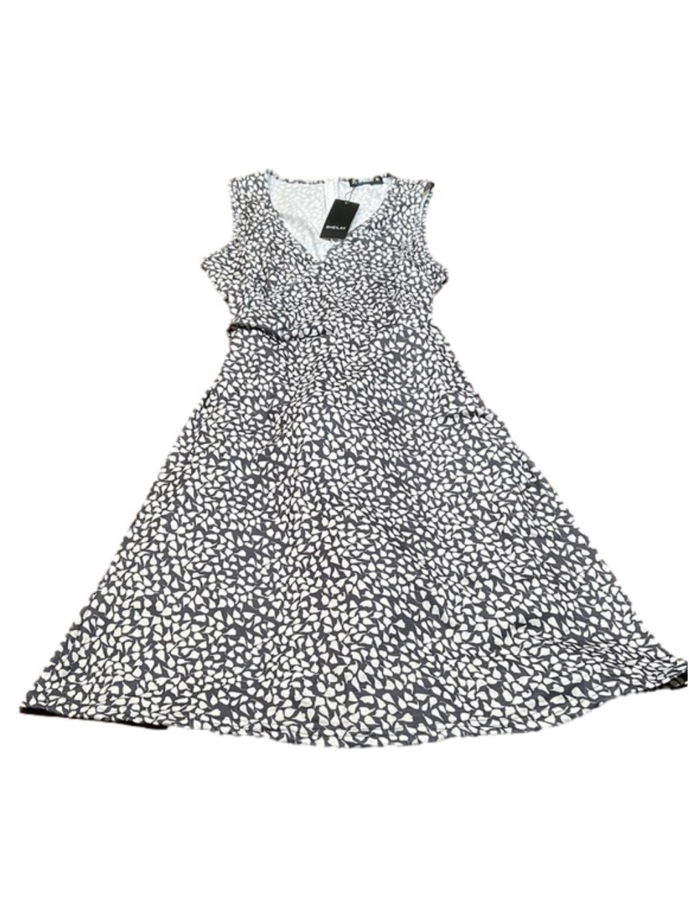 SHEILAY Dark Gray & Cream Print Wrap Dress Size M. NWT! - Picture 5 of 7